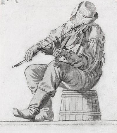 Fiddler (study for The Jolly Flatboatmen) (recto) by George Caleb Bingham